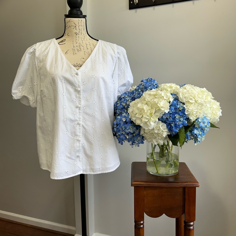 J. Crew White Eyelet Blouse